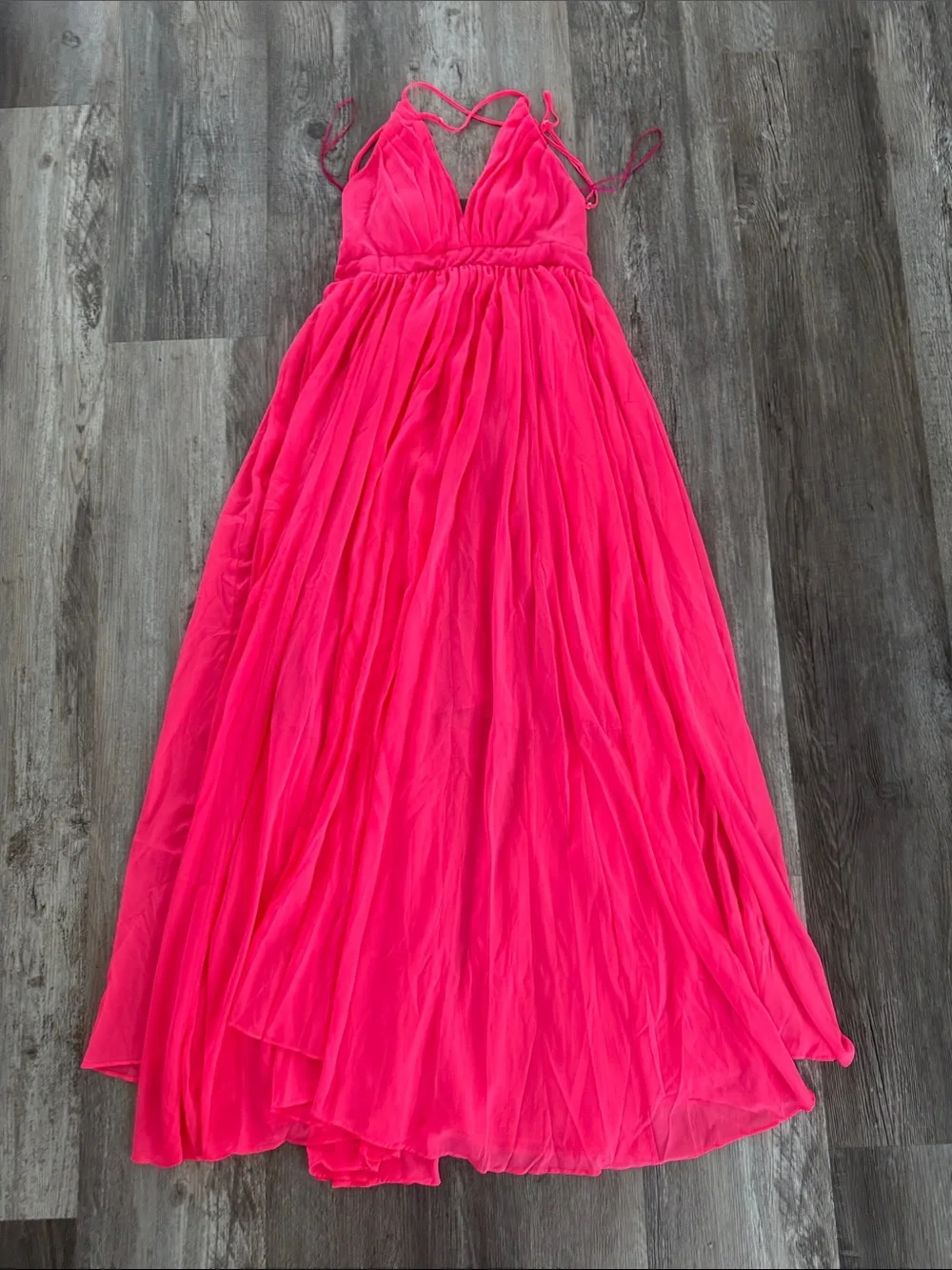 Meghan LA Hot Pink Chiffon Halter Maxi Dress